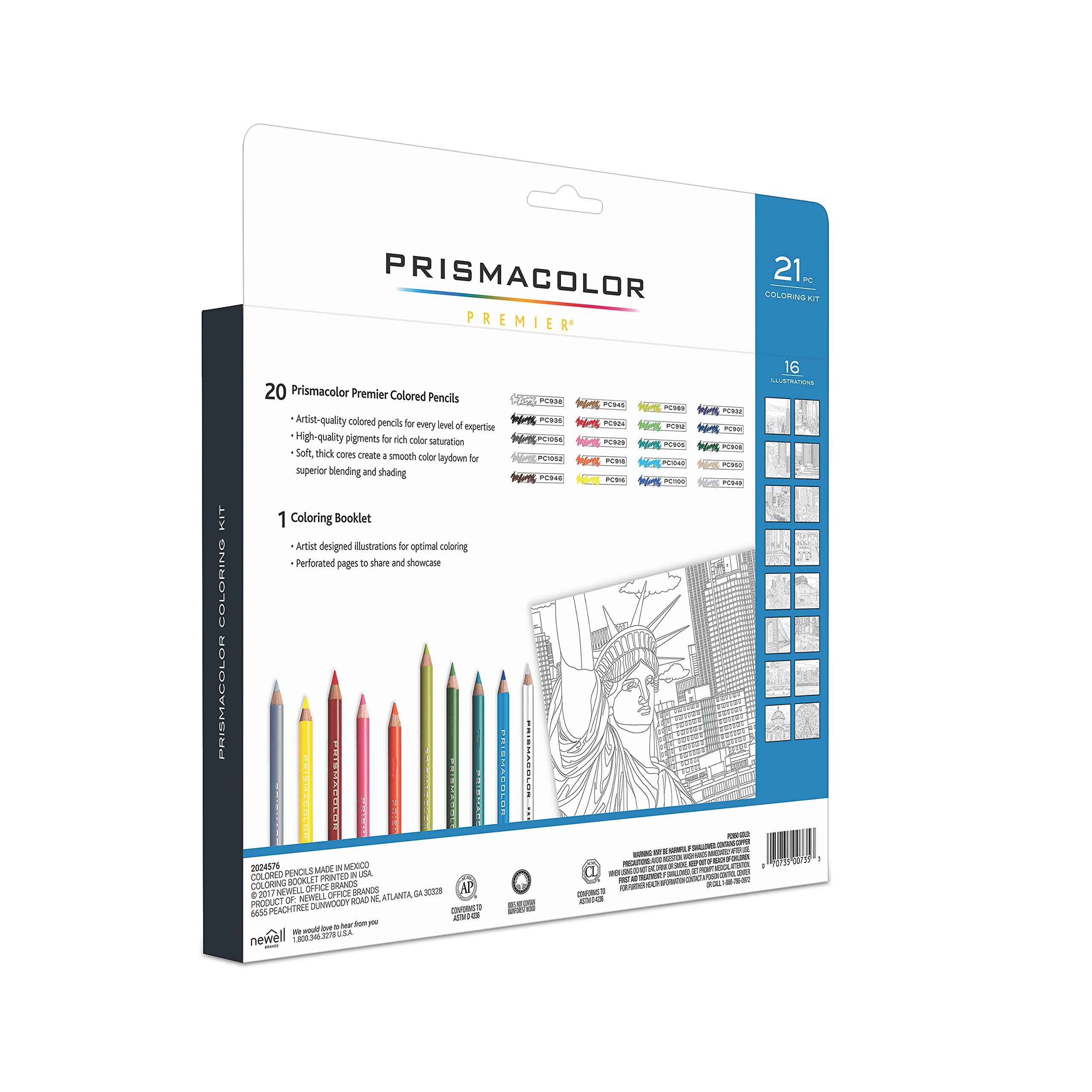 Bộ Bút Chì Màu Cao Cấp Prismacolor Premier Soft Core Adult Coloring Book Kit, New York City 21 Màu Hộp Giấy