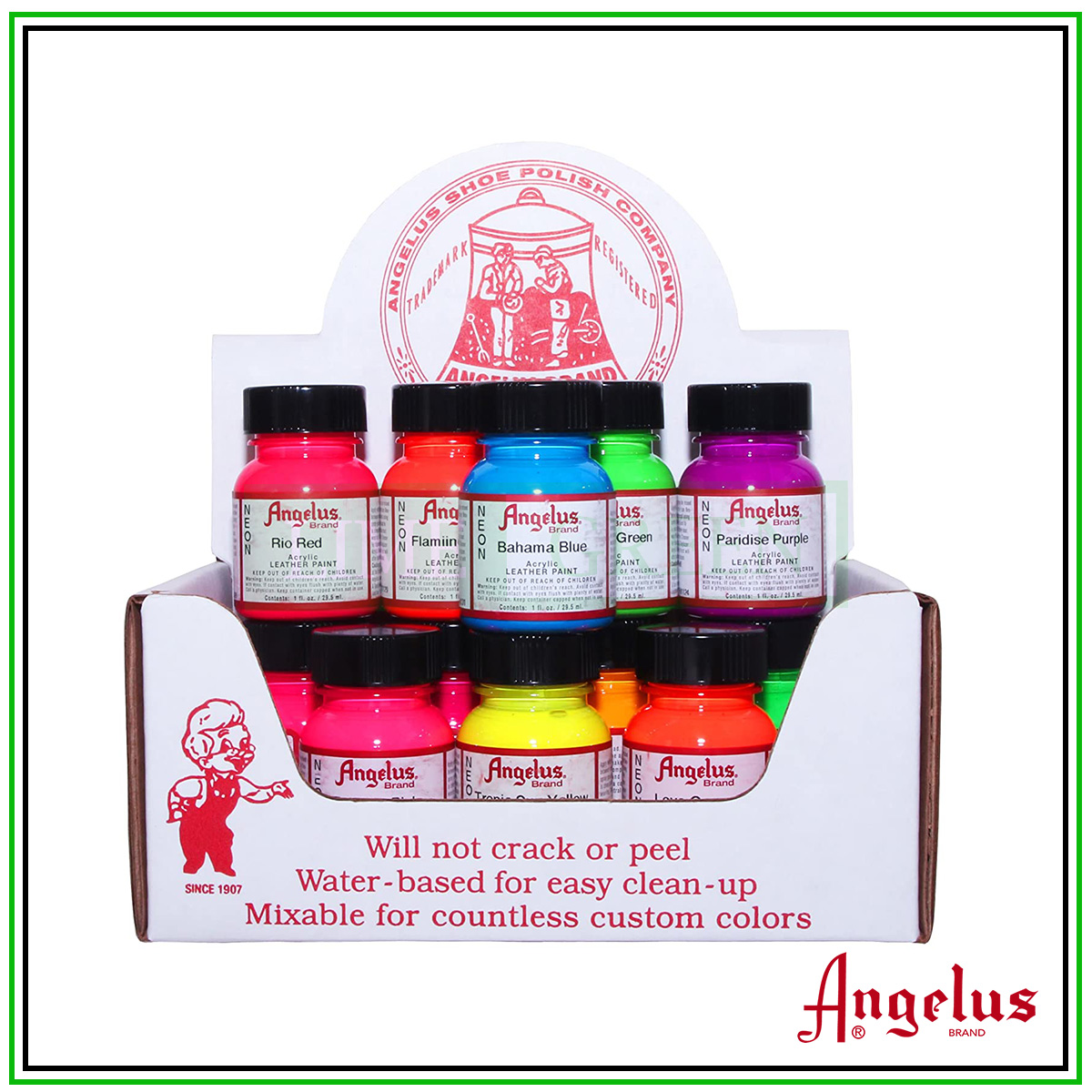 Combo 12 Màu Vẽ Da Chuyên Dụng Angleus Leather Paint Neon Combo 12 màu vẽ da chuyên dụng Angleus Leather Paint Neon